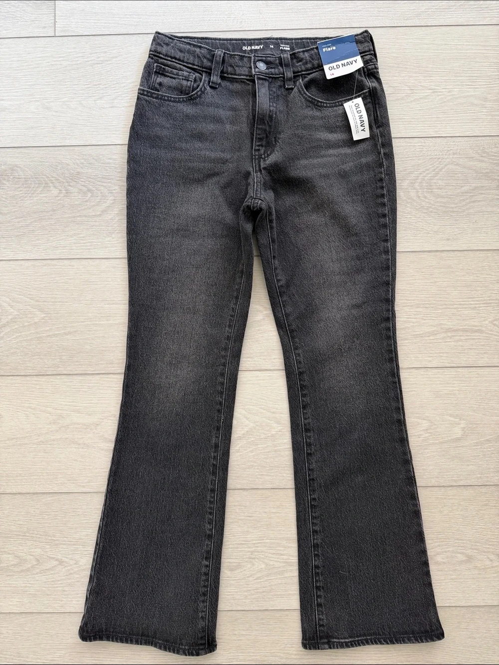 NWT Old Navy Black High-Rise Flare Jeans —  Girls Stretch Denim